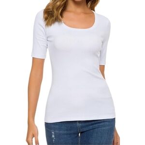 Square Neck Short Sleeve Basic Fitted Cotton Tee